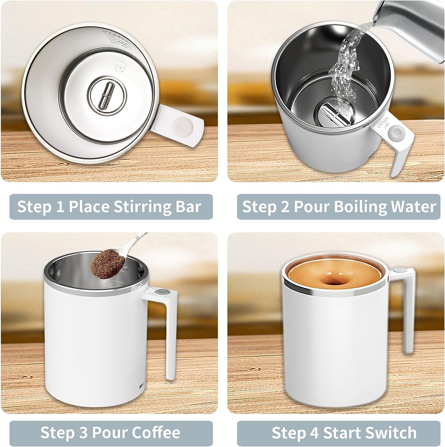 Self Stirring Mug, Self Stirring Coffee Mug Magnetic Stirring Mug Electric Magnetic Stirring Coffee Mug Rechargeable Self Stirring Mug Suitable for Coffee/Milk/Protein Powder (White)
