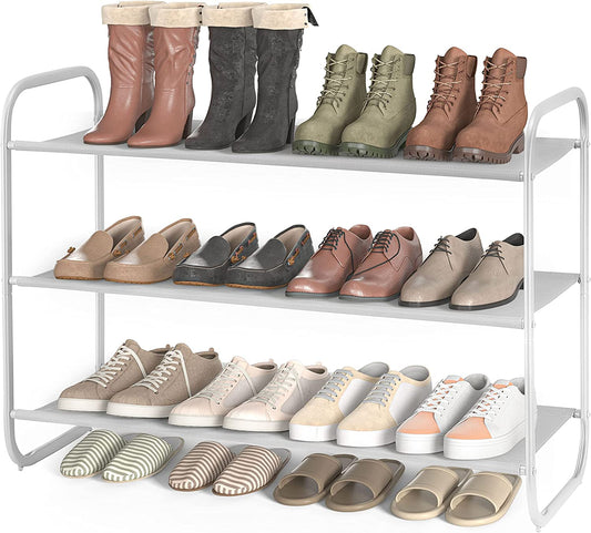 3-Tier Shoe Rack, Fabric Shoe Shelf for Closet Bedroom Entryway (Light Gray)