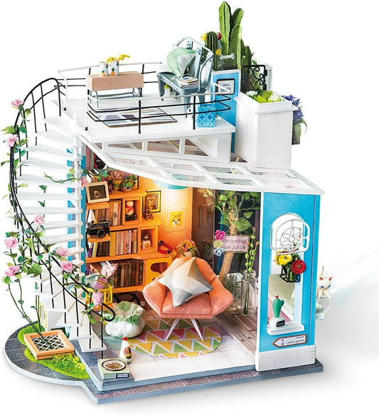 DIY Miniature Dollhouse Kit Duplex Loft Model Building Sets Gifts for Teens/Adults (Dora'S Loft)