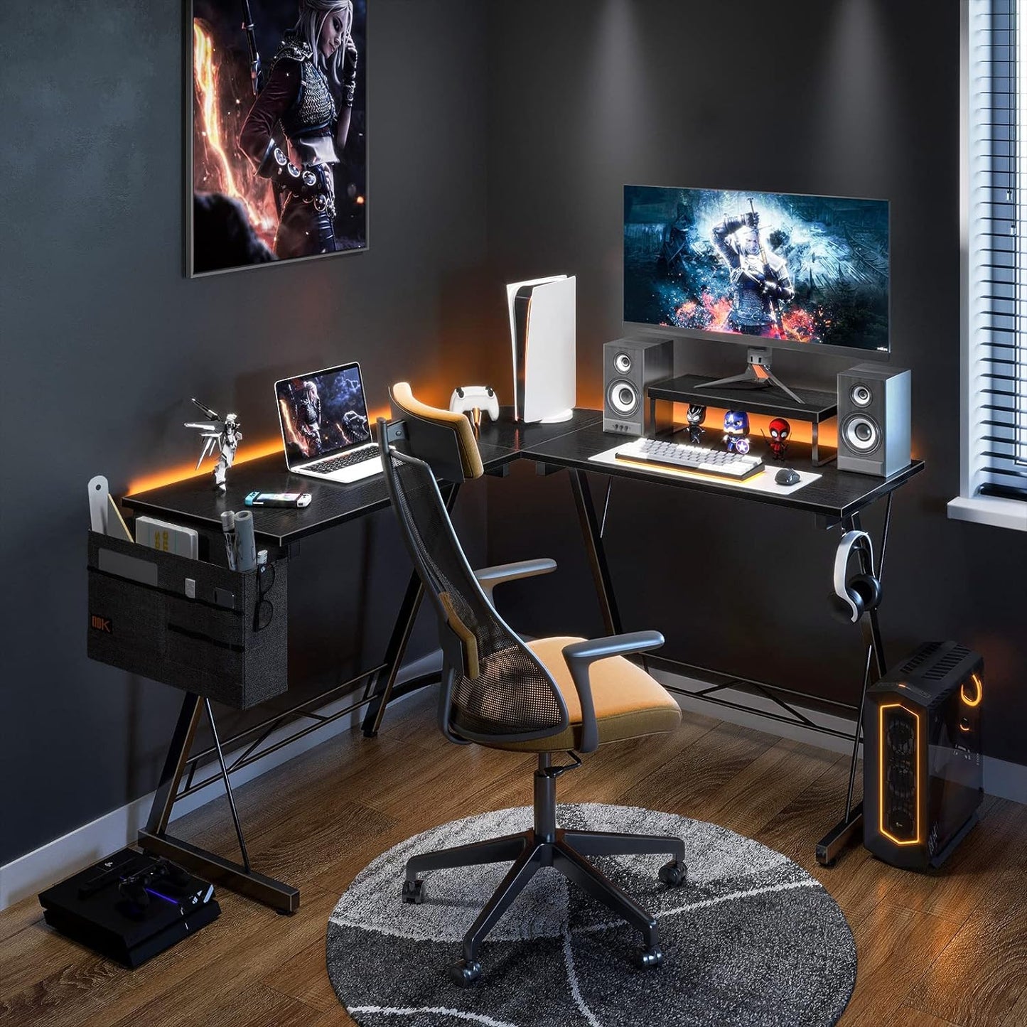 L Shaped Gaming Desk, Home Office Desk with round Corner, Computer Desk with Large Monitor Stand Desk Workstation, 51 Inches