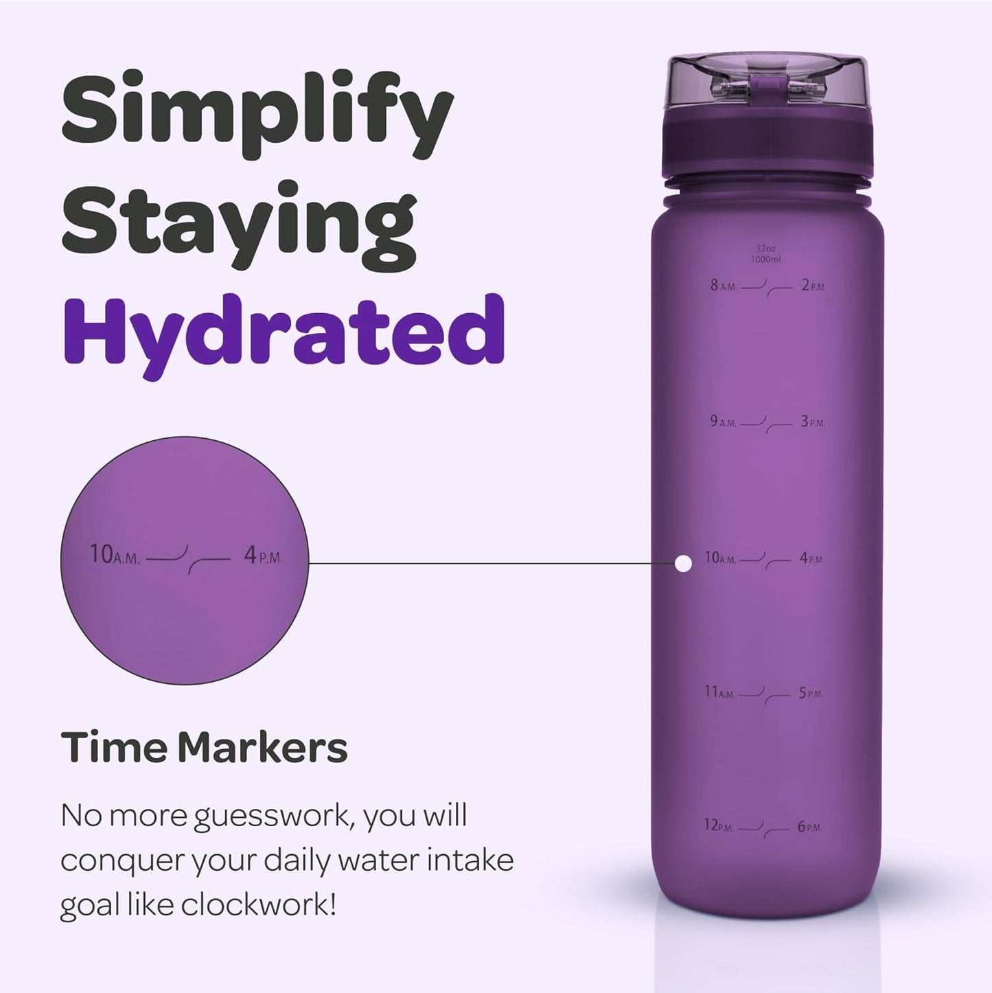 Water Bottle with Time Marker -Large 32 Oz BPA Free Water Bottle & No Sweat Sleeve -Leak Proof Gym Bottle with Fruit Infuser Strainer & Times to Drink -Ideal Gift for Fitness Sports & Outdoors